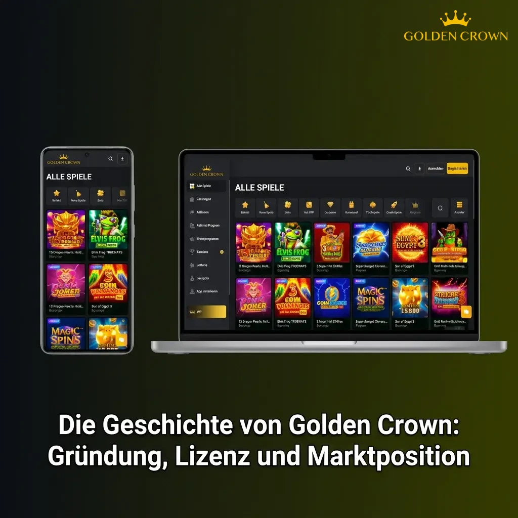 Golden Crown Casino logo with founding year 2019, Curacao license badge, and European online gambling market presence