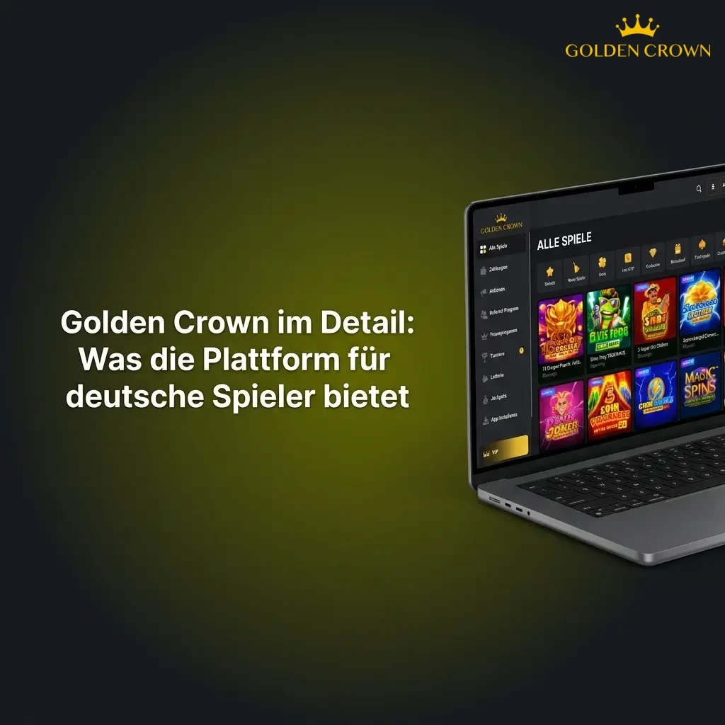 Golden Crown platform for German players showing sports betting, casino games, SSL security, and mobile app features.