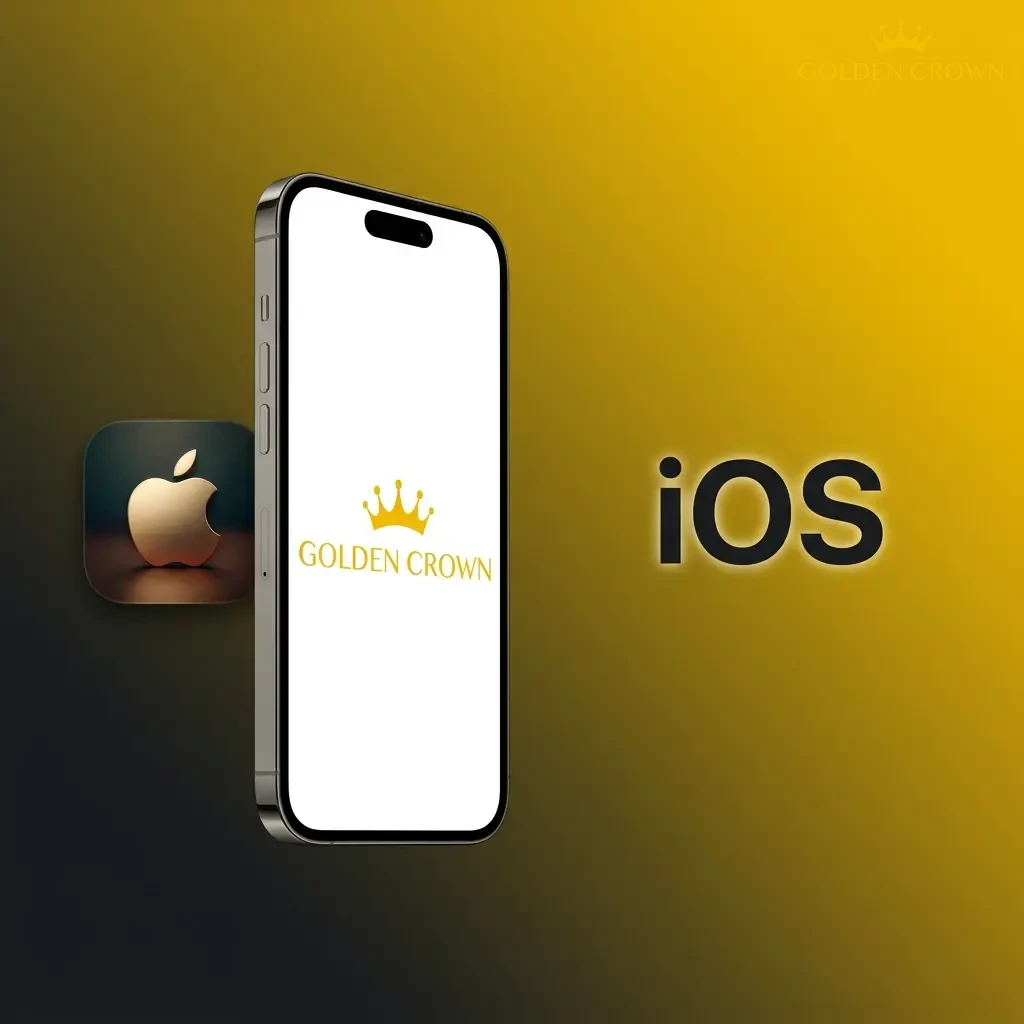 Golden Crown iOS app for iPhone and iPad, iOS 12.0+, with mobile website shortcut instructions for home screen access.