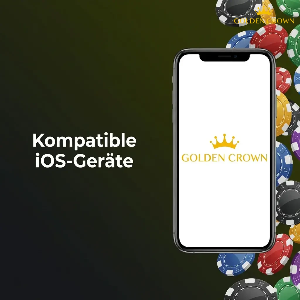 Compatible iOS devices for Golden Crown App: iPhones X through 15 series and iPads from 7th gen, displayed on screen.