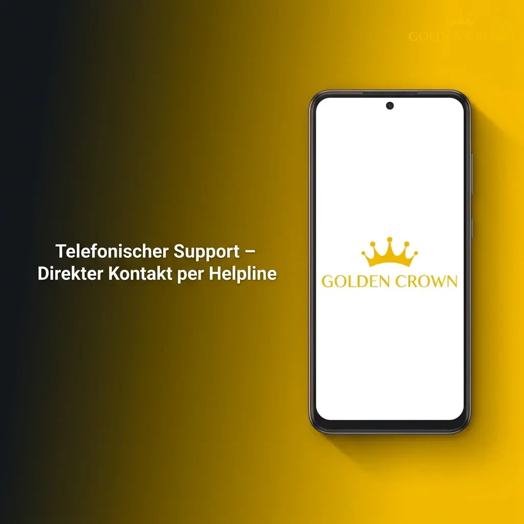 Phone headset icon with Golden Crown casino helpline number, available Monday-Friday 9AM-6PM CET