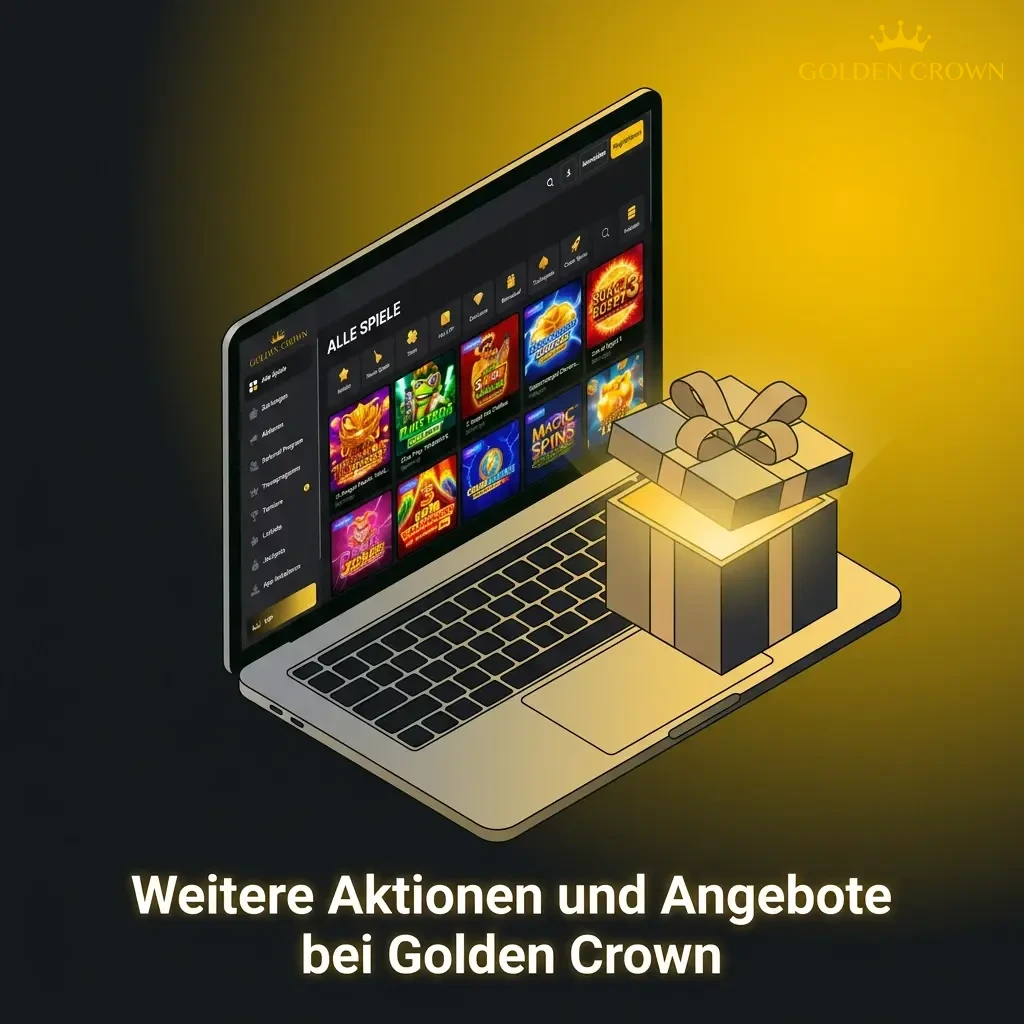 Golden Crown Casino promotions including reload bonus, cashback, free spins, loyalty program, tournaments, and VIP perks